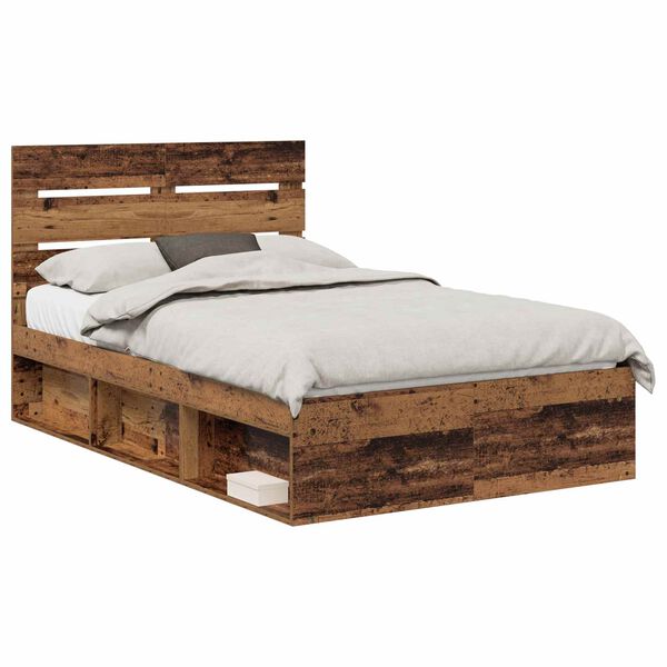 vidaXL Bedframe met hoofdeinde Oudhout 120 x 190 cm Massief grenenhout