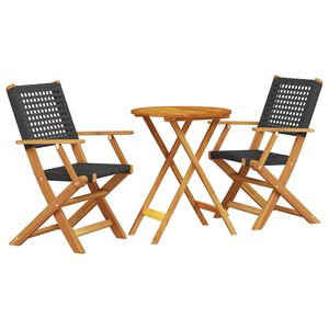 vidaXL 3-delige Bistroset poly rattan en massief hout zwart