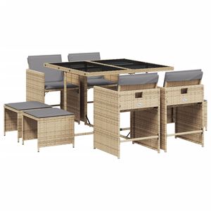 vidaXL 9-delige Tuinset met kussens poly rattan gemengd beige