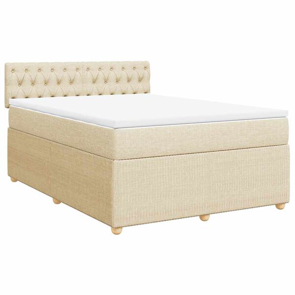 vidaXL Boxspring met matras stof cr&egrave;mekleurig 140x190 cm