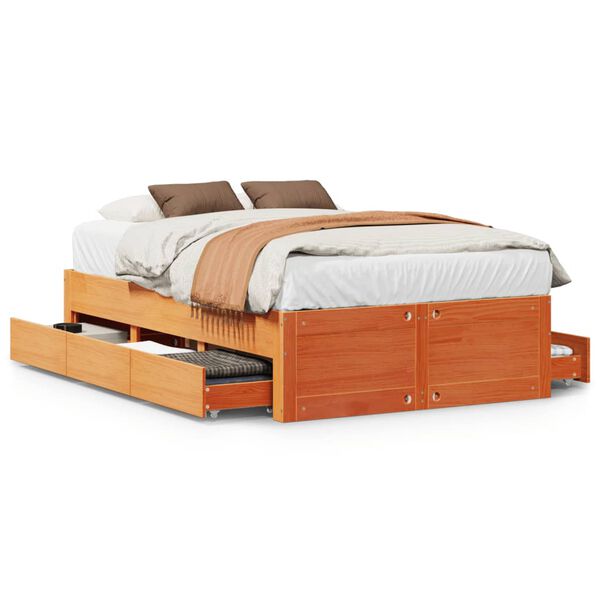 vidaXL Bedframe zonder matras met lades grenenhout wasbruin 135x190 cm