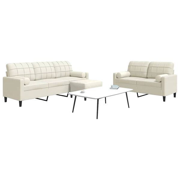 vidaXL 3-delige Loungeset met kussens en bolsters fluweel crèmekleurig