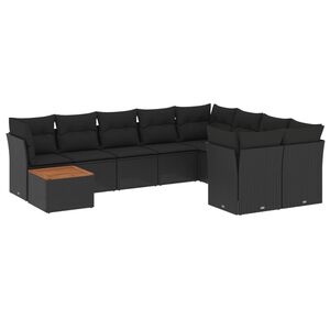 vidaXL 10-delige Loungeset met kussens poly rattan zwart