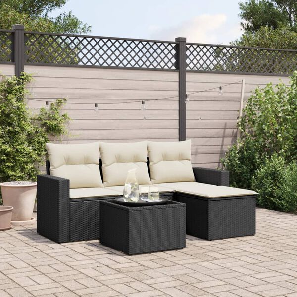 vidaXL 5-delige Loungeset met kussens poly rattan zwart