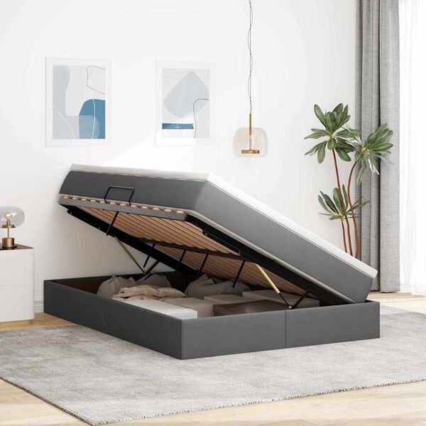 vidaXL Opslag bed met matras Donkergrijs 140 x 190 cm Polyester