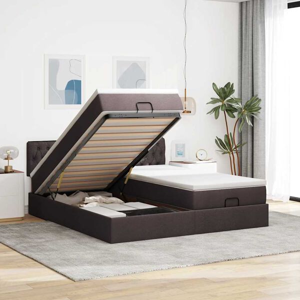 vidaXL Ottoman bed met matrassen en LED's 160x200cm stof donkerbruin