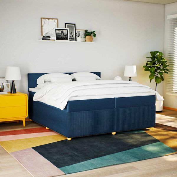 vidaXL Boxspring met matras stof blauw 200x200 cm