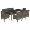 vidaXL 9-delige Tuinset met kussens poly rattan grijs