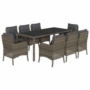 vidaXL 9-delige Tuinset met kussens poly rattan grijs