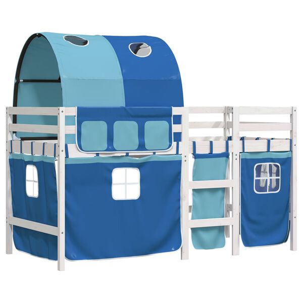 vidaXL Kinderhoogslaper met tunnel 90x200 cm massief grenenhout blauw