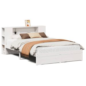 vidaXL Bed met boekenkast zonder matras grenenhout wit 160x200 cm