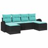 vidaXL Bankstel met kussen 6 pcs Zwart en Turquoise poly rattan