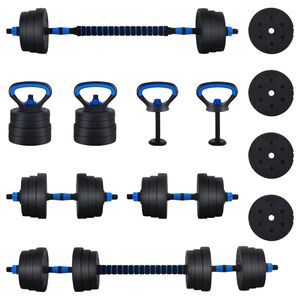 vidaXL 4-in-1 Halterset 30kg Zwart en Blauw Cement en ijzeren zand