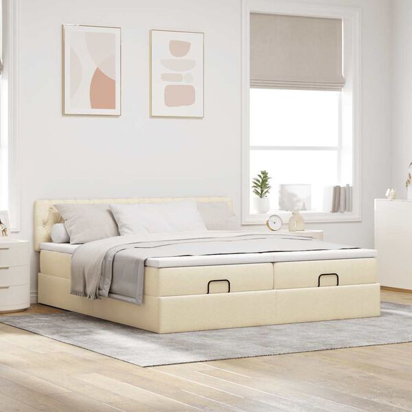 vidaXL Ottoman bed met matrassen 160x200cm stof crèmekleurig