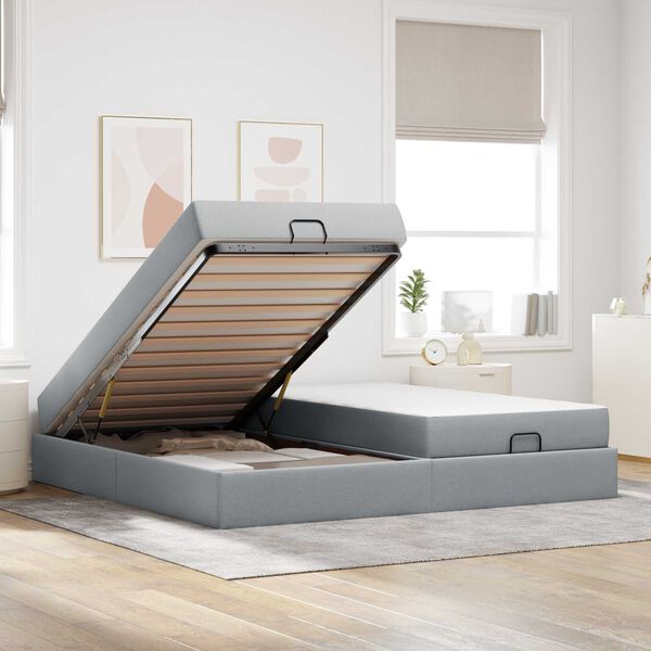 vidaXL Bedframe met matras met matras 2 pcs Lichtgrijs Stof