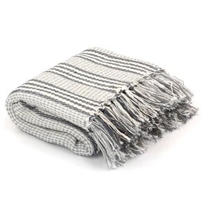 vidaXL Plaid strepen 160x210 cm katoen grijs en wit