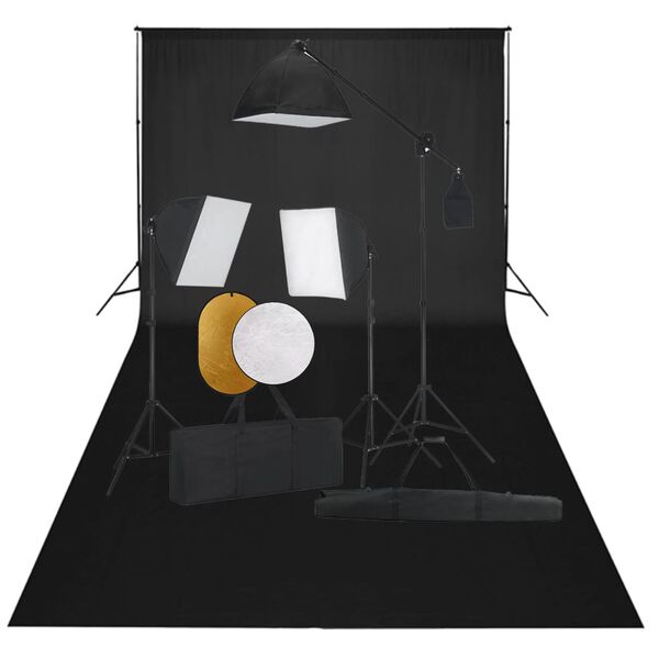 vidaXL Fotostudioset met softboxlampen, achtergrond en reflector