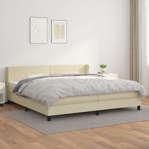 vidaXL Boxspring met matras kunstleer cr&egrave;mekleurig 200x200 cm