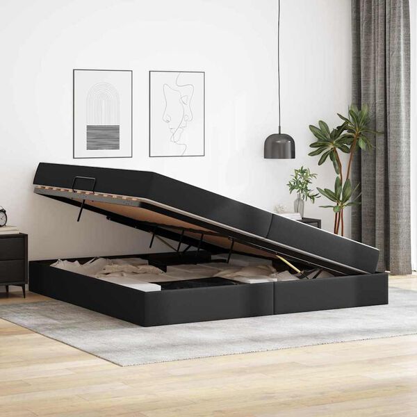 vidaXL Opslag bed met matras met matras met opslag 2 pcs Zwart Leer