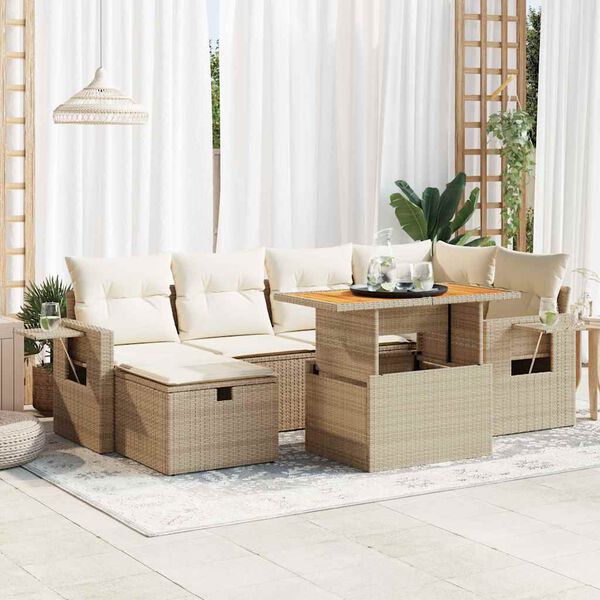 vidaXL 8-delige Loungeset met kussens poly rattan acacia beige