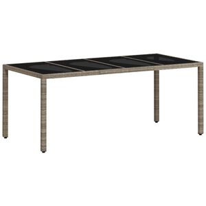vidaXL Tuintafel met glazen blad 190x90x75 cm poly rattan lichtgrijs