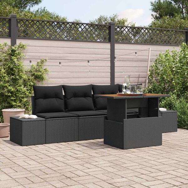 vidaXL Tuin Sofa Set met opslag 5 pcs Zwart Poly riet