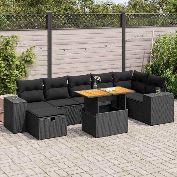 vidaXL 5-delige Loungeset met kussens poly rattan acacia zwart