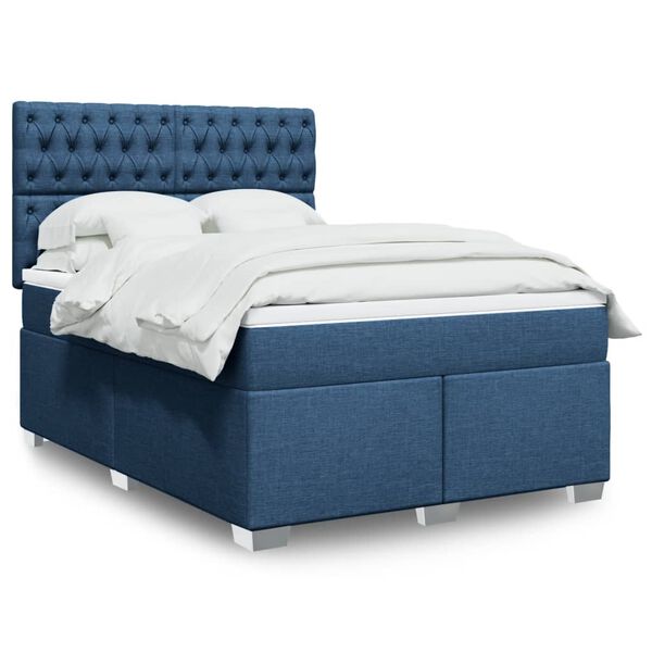 vidaXL Boxspring met matras stof blauw 140x200 cm