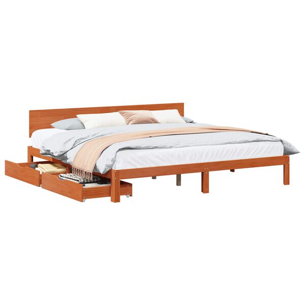 vidaXL Bedframe met hoofdeinde Wasbruin 180 x 200 cm Massief Vurenhout