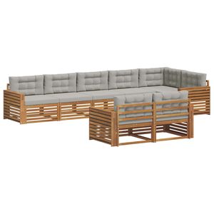 vidaXL Buiten bankenset met kussen 8 pcs Natuurlijk en Lichtgrijs
