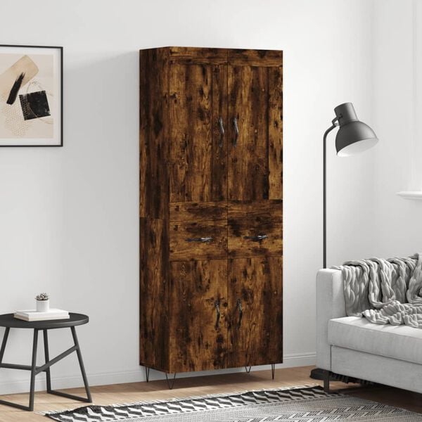 vidaXL Hoge kast 69,5x34x180 cm bewerkt hout gerookt eikenkleurig