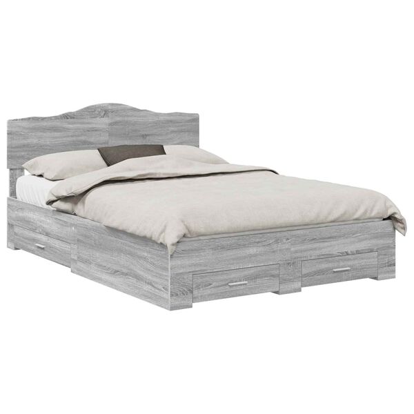 vidaXL Bedframe met hoofdeinde Grijs Sonoma 140 x 190 cm Bewerkt hout