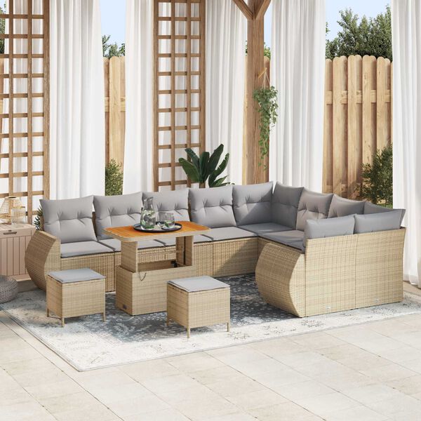 vidaXL Tuin Sofa Set 12 pcs Beige en Licht Grijs Poly Rattan