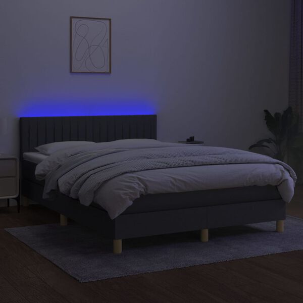 vidaXL Boxspring met matras en LED stof donkergrijs 140x200 cm