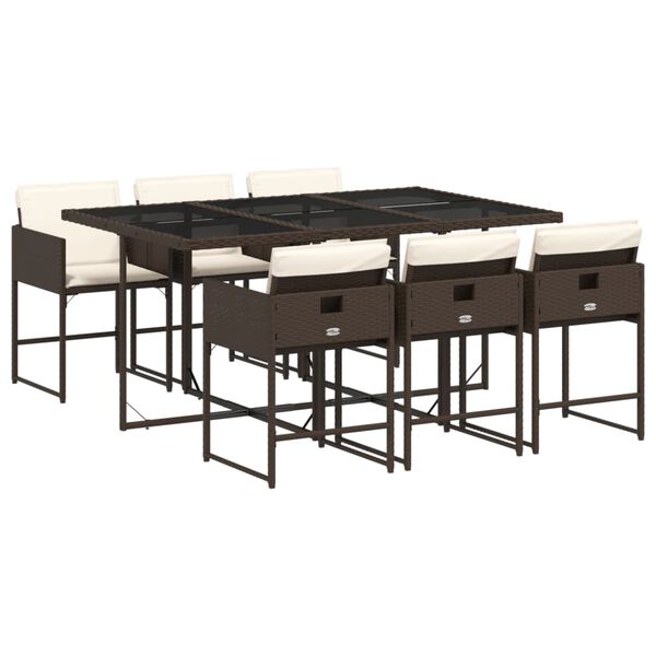vidaXL 7-delige Tuinset met kussens poly rattan bruin