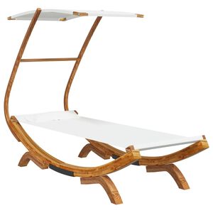 vidaXL Loungebed met luifel 100x190x134 cm massief gebogen hout cr&egrave;me