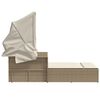vidaXL Ligbed 2-persoons met luifel en kussens poly rattan beige