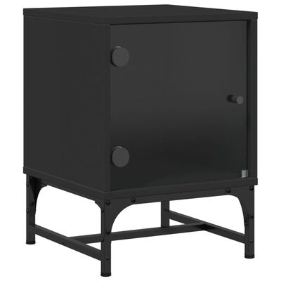 vidaXL Nachtkastje met glazen deur 35x37x50 cm zwart