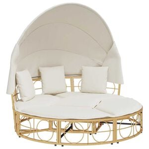 vidaXL Loungebed voor buiten met luifel en kussens poly rattan