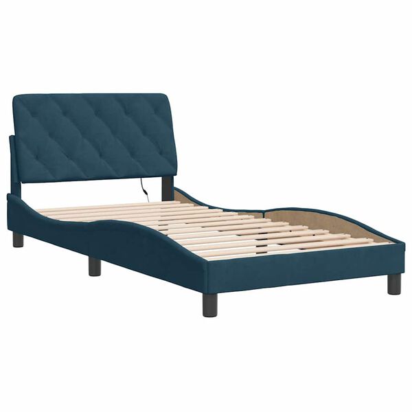 vidaXL Bedframe met LED zonder matras fluweel blauw 100x200 cm