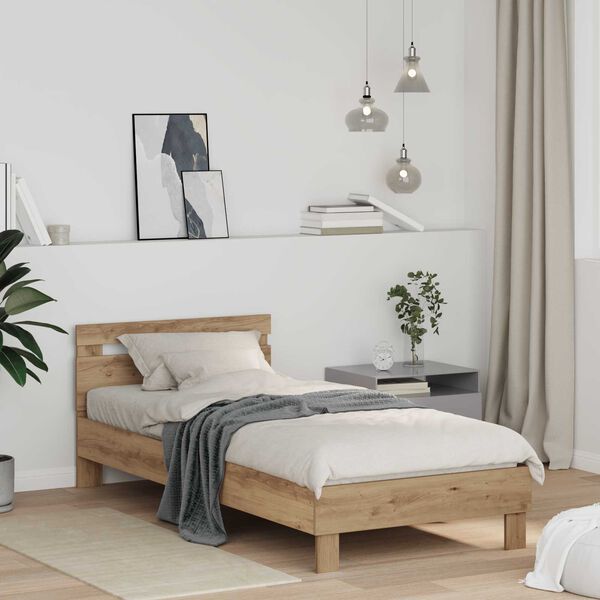 vidaXL Bedframe met hoofdeinde Artisan Eiken 75 x 190 cm Bewerkt hout