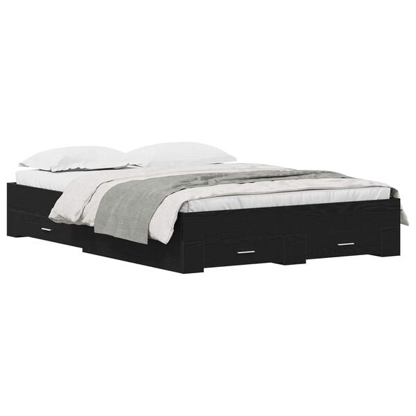 vidaXL Bedframe met lade Zwart Eiken 140 x 190 cm Bewerkt hout