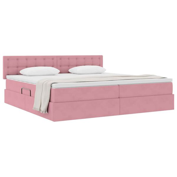 vidaXL Opslag bed met matras met hoofdeinde Roze 200 x 200 cm Fluweel