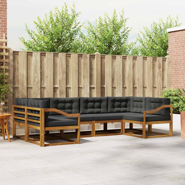 vidaXL Buiten bankenset met kussen 6 pcs Natuurlijk en Antraciet