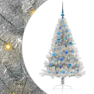 vidaXL Kunstmatig Voorverlicht Kerstboom met 150 LED Zilver 150 cm PET