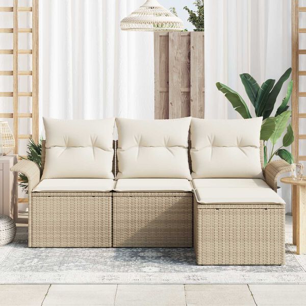 vidaXL Tuin Sofa Set met kussen met opslag 4 pcs Beige Poly riet