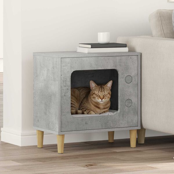 vidaXL Kattenhuis Beton 51 x 30 x 52 cm Bewerkt hout