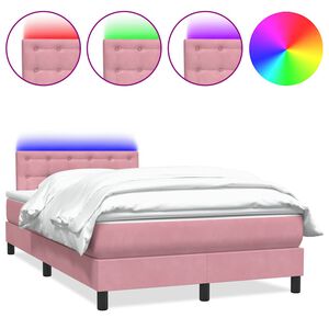 vidaXL Boxspring met matras en LED fluweel roze 120x220 cm