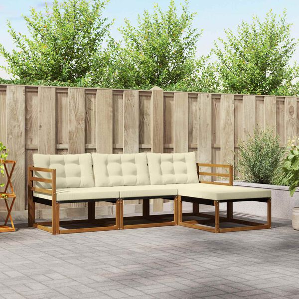 vidaXL Buiten bankenset met kussen 4 pcs Natuurlijk en Cr&egrave;me