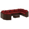 vidaXL 10-delige Loungeset met kussens poly rattan bruin